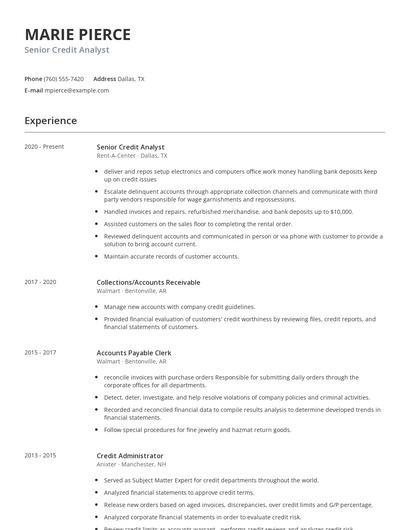 Senior Credit Analyst Resume