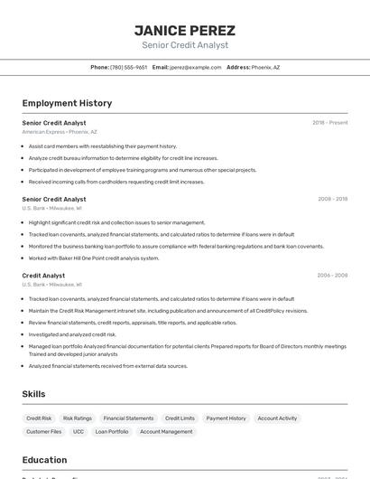 Senior Credit Analyst Resume