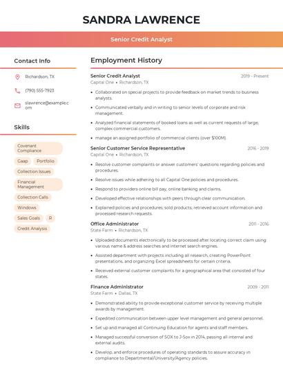 Senior Credit Analyst Resume