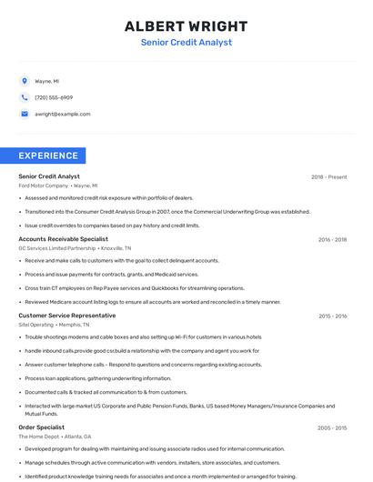 Senior Credit Analyst Resume