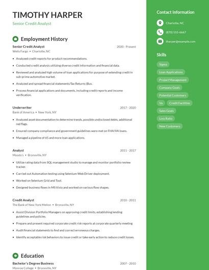 Senior Credit Analyst Resume