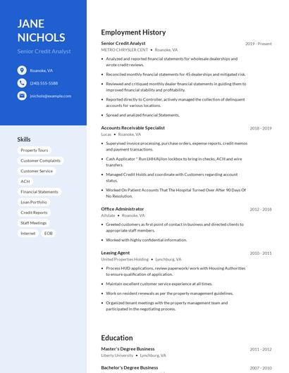 Senior Credit Analyst Resume