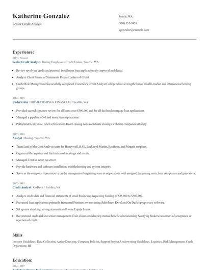 Senior Credit Analyst Resume