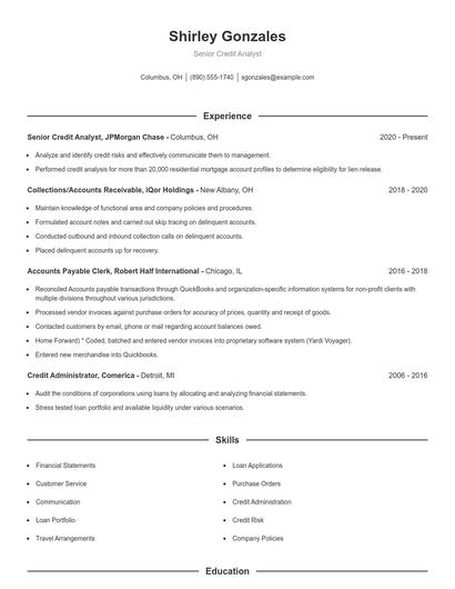 Senior Credit Analyst Resume