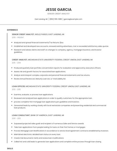 Senior Credit Analyst Resume