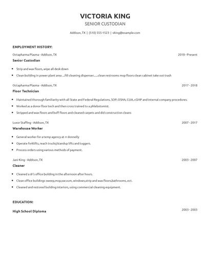 Senior Custodian Resume