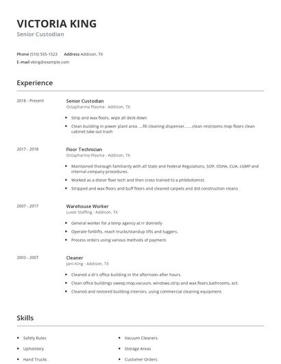 Senior Custodian Resume