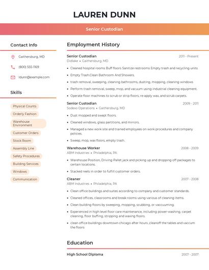 Senior Custodian Resume