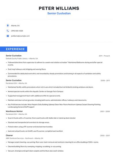 Senior Custodian Resume