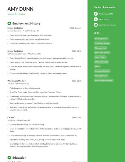 Senior Custodian Resume