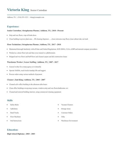 Senior Custodian Resume