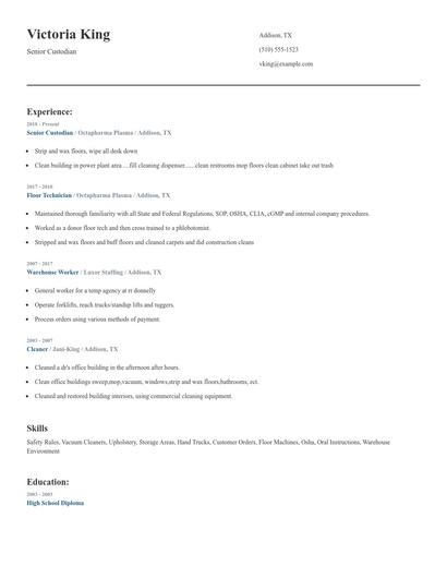Senior Custodian Resume