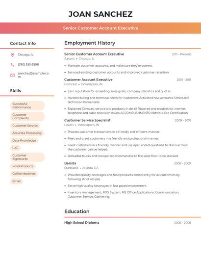 Senior Customer Account Executive Resume