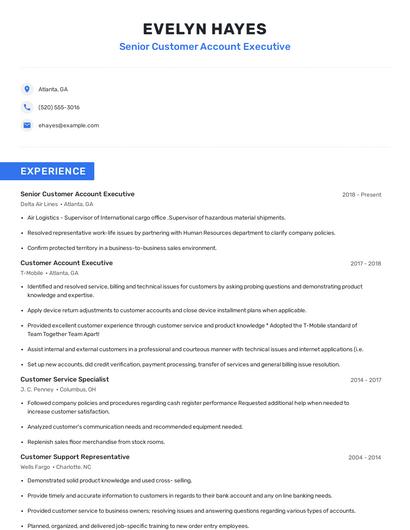 Senior Customer Account Executive Resume