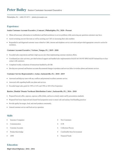 Senior Customer Account Executive Resume