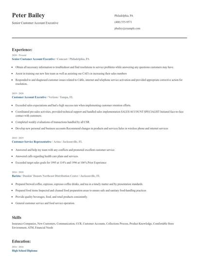 Senior Customer Account Executive Resume