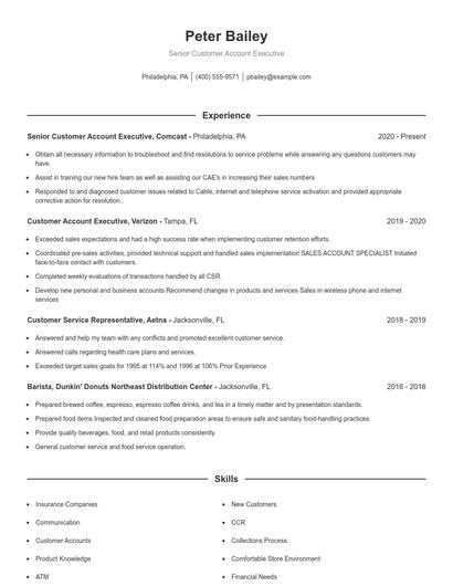 Senior Customer Account Executive Resume
