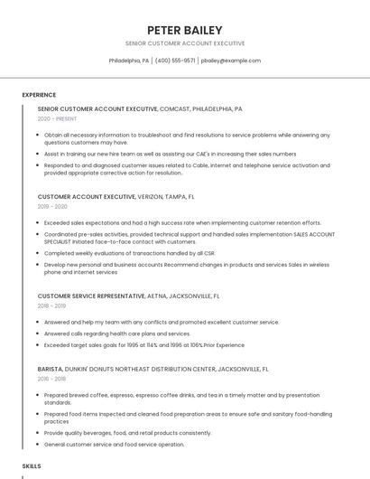 Senior Customer Account Executive Resume