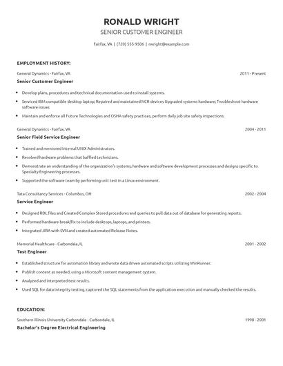 Senior Customer Engineer Resume