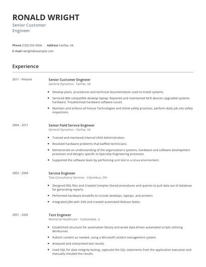 Senior Customer Engineer Resume