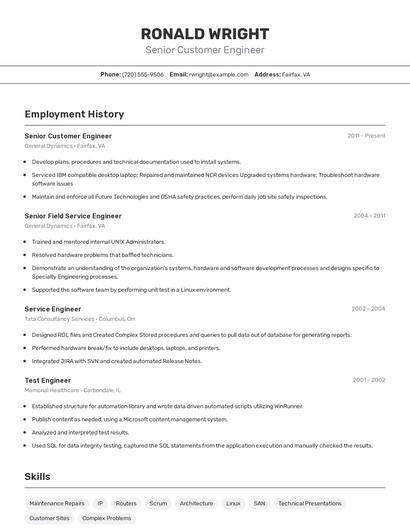 Senior Customer Engineer Resume