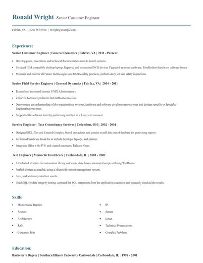 Senior Customer Engineer Resume