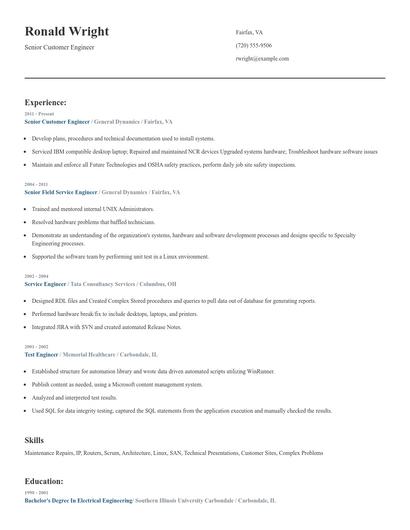 Senior Customer Engineer Resume