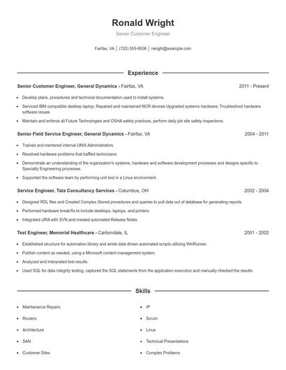 Senior Customer Engineer Resume