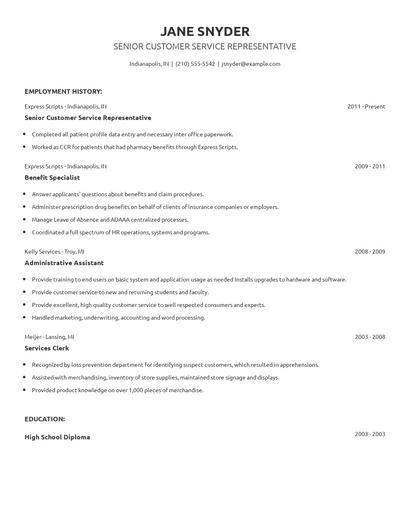 Senior Customer Service Representative Resume