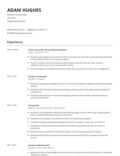 Senior Customer Service Representative Resume