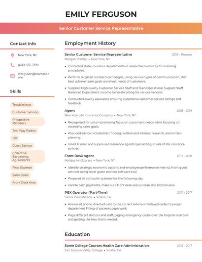 Senior Customer Service Representative Resume