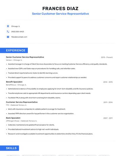 Senior Customer Service Representative Resume