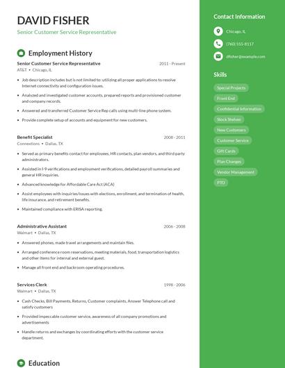Senior Customer Service Representative Resume