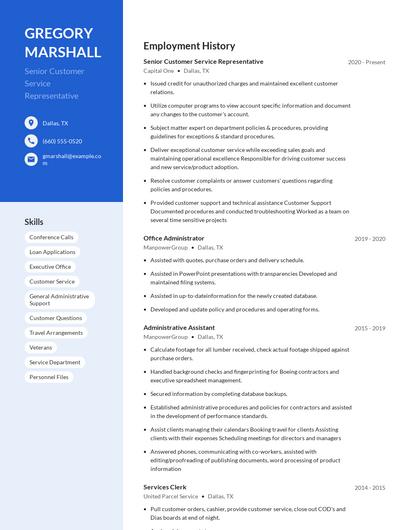 Senior Customer Service Representative Resume