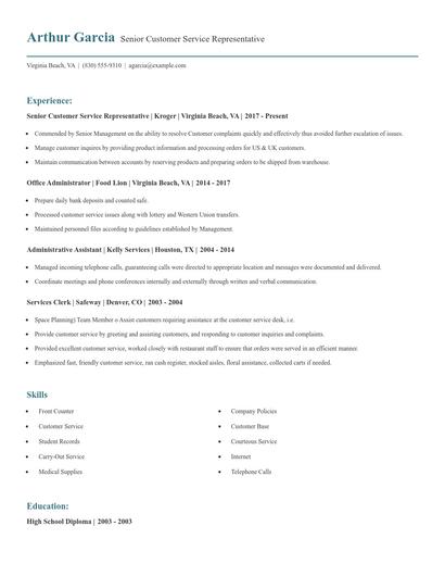 Senior Customer Service Representative Resume