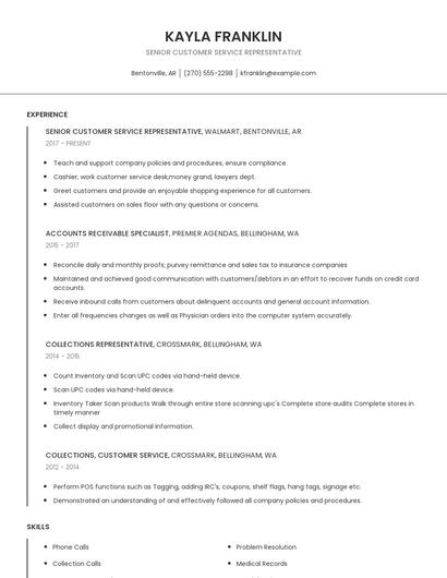 Senior Customer Service Representative Resume
