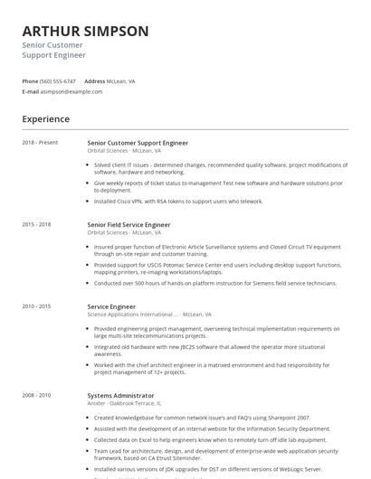 Senior Customer Support Engineer Resume