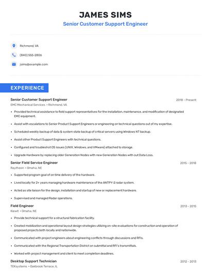 Senior Customer Support Engineer Resume