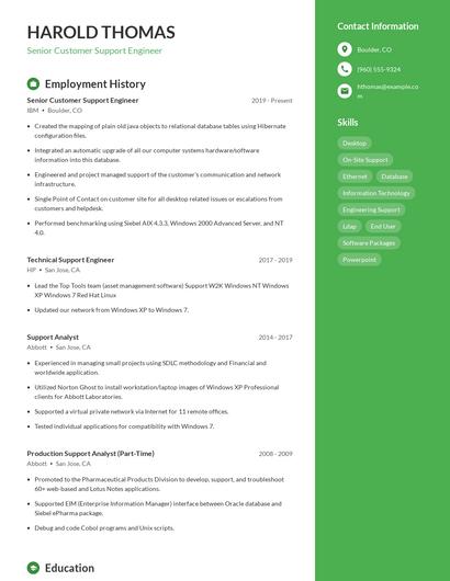 Senior Customer Support Engineer Resume