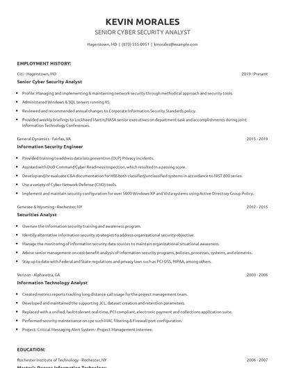 Senior Cyber Security Analyst Resume