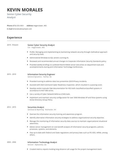 Senior Cyber Security Analyst Resume
