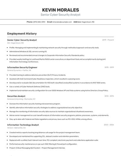 Senior Cyber Security Analyst Resume