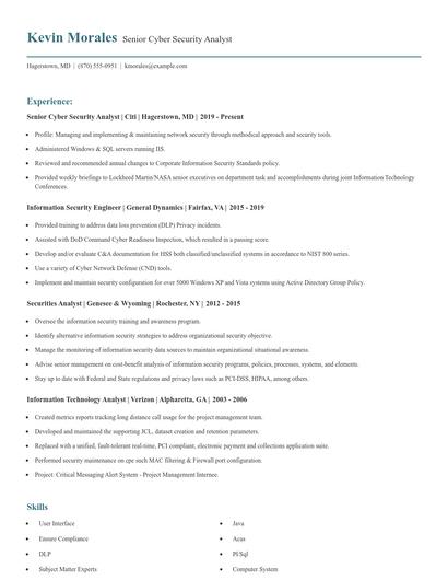 Senior Cyber Security Analyst Resume