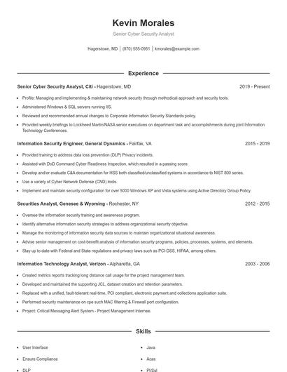 Senior Cyber Security Analyst Resume