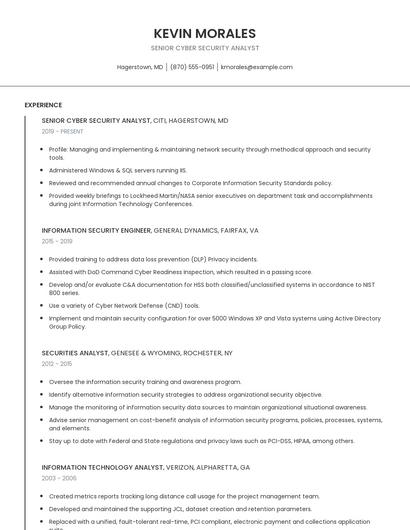 Senior Cyber Security Analyst Resume