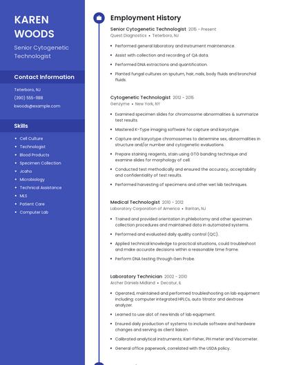 Senior Cytogenetic Technologist Resume