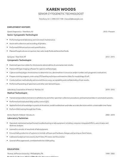 Senior Cytogenetic Technologist Resume