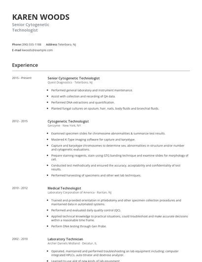 Senior Cytogenetic Technologist Resume