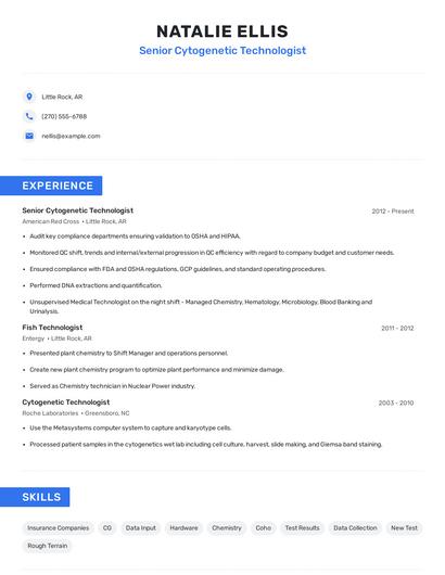 Senior Cytogenetic Technologist Resume