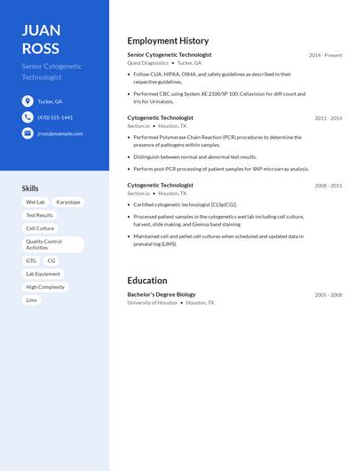 Senior Cytogenetic Technologist Resume